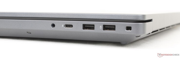 Sağ: 3,5 mm kulaklık, DisplayPort + Güç Dağıtımı ile USB-C Thunderbolt 4 (40 Gbps), 2x USB-A 3.2 Gen. 1 (5 Gbps), Kilit yuvası