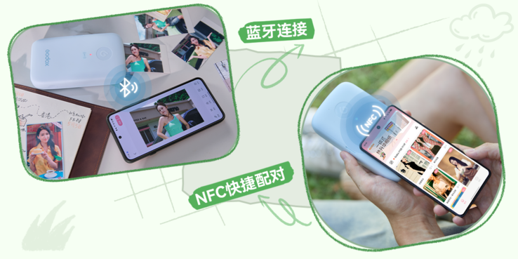 Bluetooth üzerinden NFC "dokunarak eşleştirme" özelliği ile bağlanır ve kimlik fotoğrafı oluşturma özelliğini de içeren Godox Cam uygulaması aracılığıyla kontrol edilir.