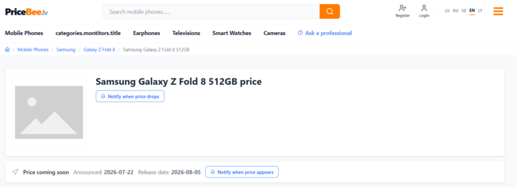 Letonya merkezli Pricebee, Samsung Galaxy Z Fold 8 modelinin satışa çıkma tarihini 5 Ağustos olarak belirlemiştir.