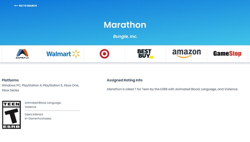 Maraton ESRB derecelendirme sayfası gösterilir