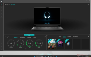 Alienware Komuta Merkezi ana ekranı