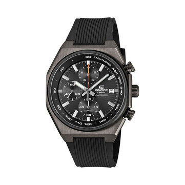 Gri iyon kaplamalı kasaya, siyah reçine kayışa, siyah dokulu kadrana, kırmızı merkezi saniye ibresine, üç alt kadrana ve takimetre ölçeğine sahip Casio Edifice EFSS660PB-1A kronograf.