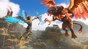 Immortals Fenyx Rising'de mitolojik bir yaratığı gösteren bir görüntü.