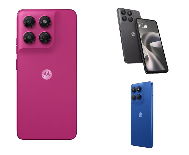 Motorola moto g37 Pantone Fuşya Kırmızısı, Pantone Geçilmez ve Pantone Deniz Mavisi renk seçenekleriyle gösterilmiştir.