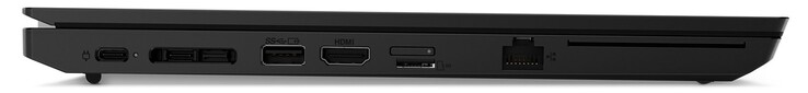 Sol taraf: 1x USB-C 3.2 Gen1 (güç konektörü), 1x Thunderbolt 4, yerleştirme bağlantı noktası, 1x USB-A 3.2 Gen1, HDMI, microSD kart okuyucu, GigabitLAN, akıllı kart okuyucu