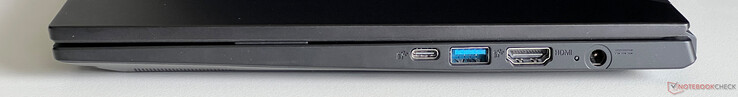 Sağ tarafta: USB-C 3.2 Gen 1 (5 Gbit/s, DisplayPort ALT Modu 1.4, Güç Dağıtımı), USB-A 3.2 Gen 2 (10 Gbit/s)