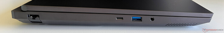 Sol: Ethernet (2,5 GBit/s), USB-C 3.2 Gen 2 (10 GBit/s, DisplayPort 1.4a, 100 watt Güç Dağıtımı), USB-A 3.2 Gen 1 (5 GBit/s), 3,5 mm ses