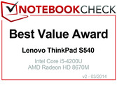 Best Value Award in March 2014: Lenovo ThinkPad S540