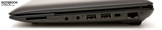 Sağ: Kart okuyucu, ses, 2 X USB 2.0, Kensington, RJ-45