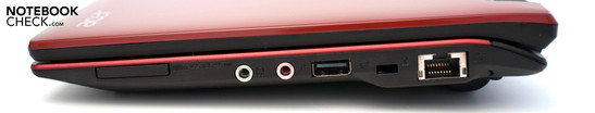 sağ: kart okuyucu, ses yuvaları, USB 2.0, Kensington kilidi, RJ-45