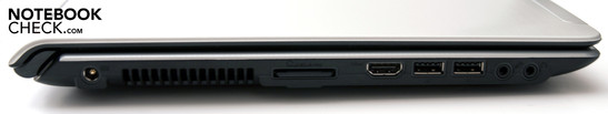 Sol: 2 USB, HDMI, kart okuyucu, güç girişi, ses yuvaları