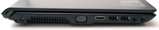 Sol taraf: 2 USB, VGA, HDMI, ses yuvaları, DC-in