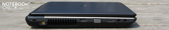 Sol: Kensington, güç girişi, HDMI, VGA, USB 2.0, ses girişi/çıkışı