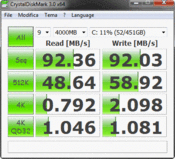 Crystal Disk Mark 92 MByte/s okuma/yazma hızı