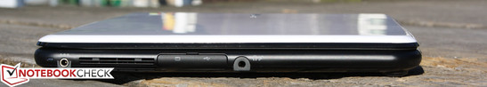 Sol: Güç, Mini VGA, USB 2.0 (kapağın altında), ses yuvaları