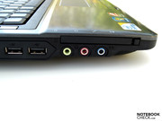 Sol tarafın başına doğru 2 adtes USB yuvası, ExpressCard/34 yuvası ve ses bağlantıları bulunuyor.