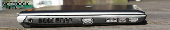 Sol: Güç girişi, hava çıkışı, VGA, eSATA/USB combinasyonu, USB 2.0, HDMI