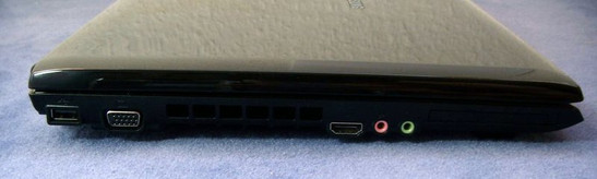 Sol taraf: USB 2.0, VGA - çıkışı, Fan, HDMI, Audio, ExpressCard