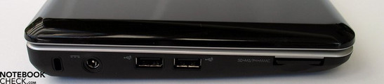 Left side: Kensington kilidi, network adaptörü, 2x USB 2.0, SD kart okuyucu
