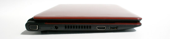 Sol kısım: VGA çıkışı, güç girişi, HDMI yuvası, USB 2.0 yuvası