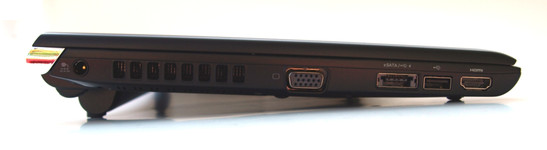 Sol: Güç girişi, fan, VGA, eSATA/USB-combo, USB 2.0, HDMI