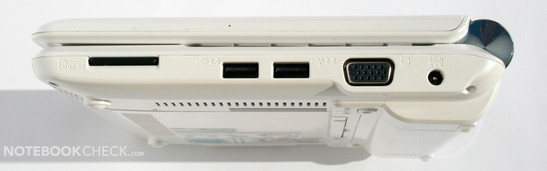 Sağ taraf: MMC/SD okuyucu, 2x USB 2.0, VGA, güç bağlantısı