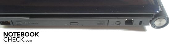 Sağ: USB 2.0, DVD yazıcı, RJ-11 modem, Kensington Kilidi