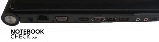 Sol: güç girişi, RJ-45 Gigabit LAN, VGA, HDMI, eSATA/USB yuvası, 2x USB 2.0, 3x ses