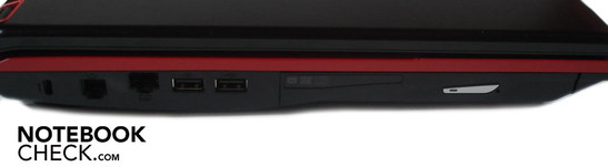 Sol: Kensington kilidi, RJ-11 modem, RJ-45 LAN, 2x USB 2.0, DVD yazıcı