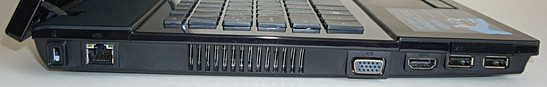 Left: Kensington kilidi, LAN, fan çıkışı, D-Sub/VGA, HDMI, ExpressCard/34, 2x USB