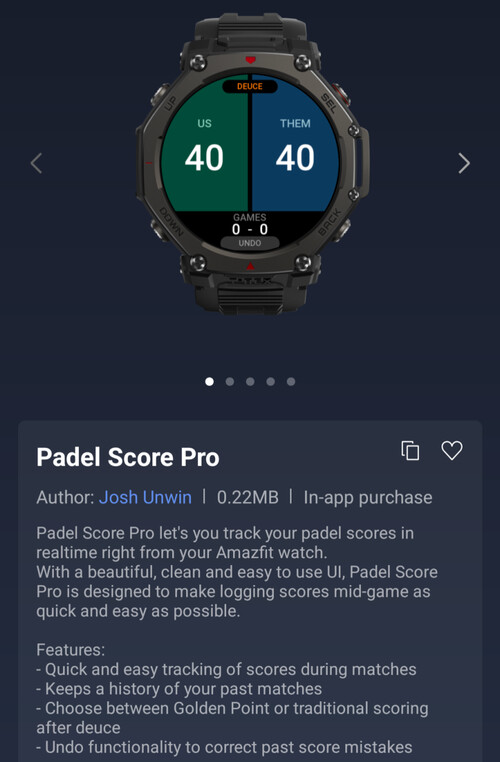 Amazfit Akıllı Saatler için Padel Score Pro Mini Uygulaması