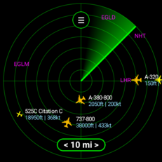 Flight Scanner uygulamasındaki radar tarzı ekran