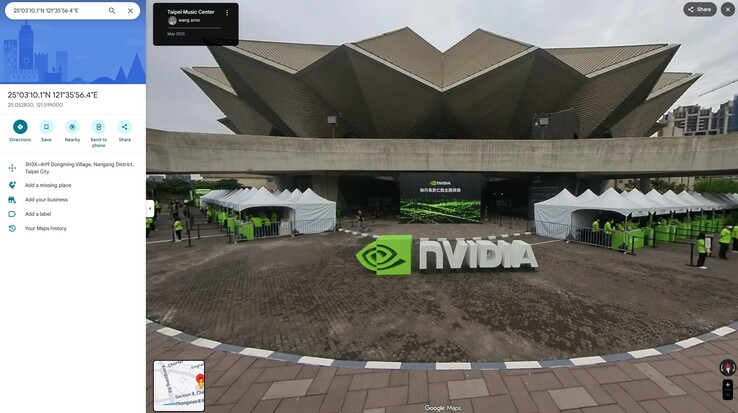 Nvidia ve Windows gönderilerindeki koordinatlar, Google Haritalar'da Nvidia açılış konuşmasının yerini gösteriyor