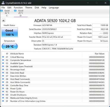 ADATA SE920 PCIe 4.0 x4 ile çalışır