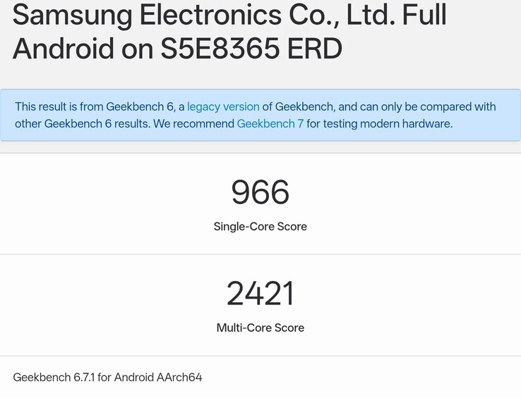 ERD'de Exynos 1610 için Geekbench sonucu