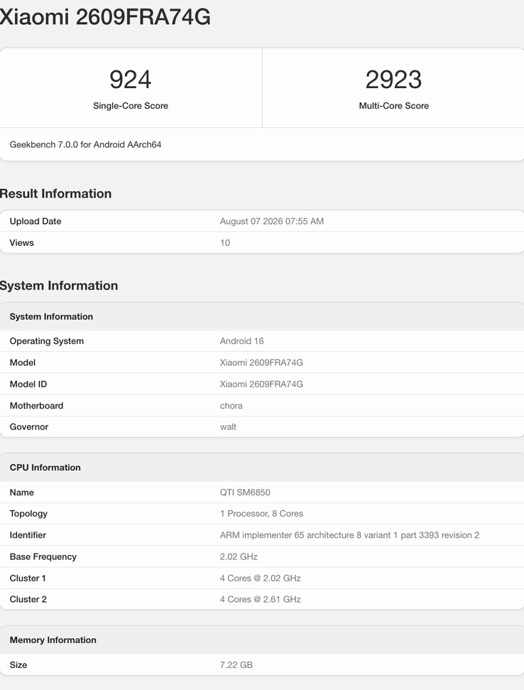 Redmi Note 17 Pro Max, Geekbench 7'de göründü.