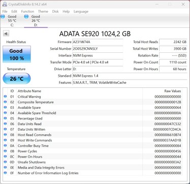 ADATA SE920, PCIe 4.0 x4 kullanır