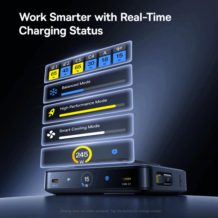 Baseus Nomos NH21 6'sı 1 arada GaN masaüstü şarj istasyonu 3 inç LCD ekrana sahiptir (Görsel kaynağı: Baseus)