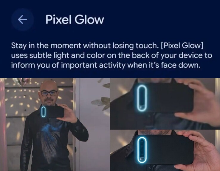 Orijinal Gemini Omni video demosu (solda) ve gösterim amaçlı yapay zeka ile düzenlenmiş yakın çekim (sağda). Sızdırılan Pixel Glow ayarları ekran görüntüsü (üstte).
