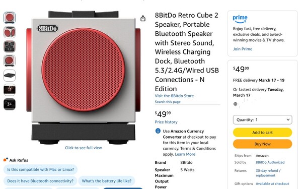 8BitDo Retro Cube 2 Speaker - N Edition artık Amazon üzerinden satın alınabilir.