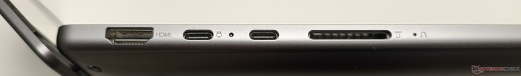 Sol taraf: HDMI 2.1, 2x USB-C 4 (DisplayPort 2.1 ve Power Delivery dahil), SD kart okuyucu