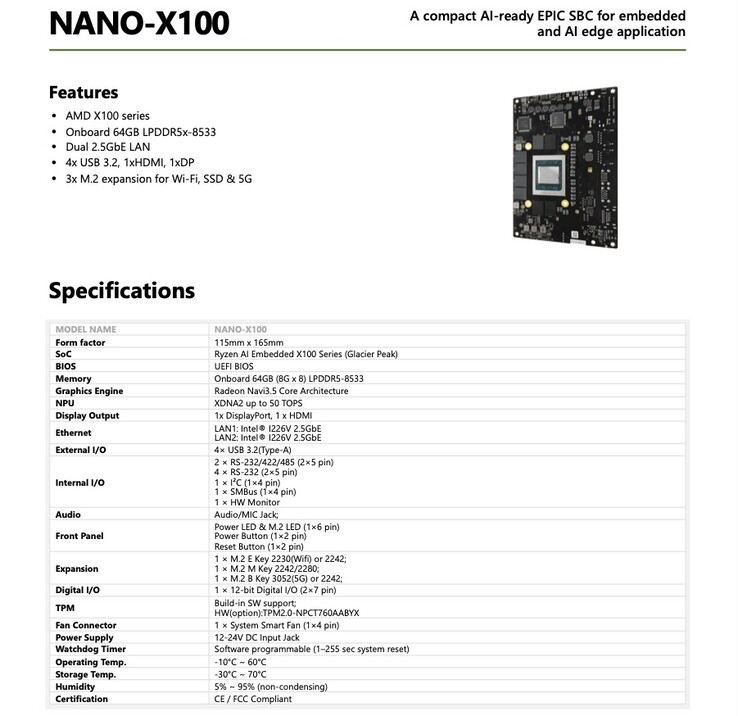 Nano-X100 SBC, etkileyici bir G/Ç yapılandırmasına sahiptir.