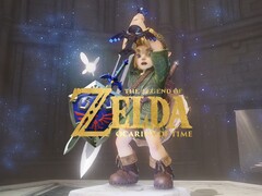 Link'in Master Sword'u tuttuğunu gösteren Zelda: Ocarina of Time yeniden yapımına ait banner
