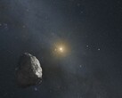 Bir asteroit ve bir yıldızı gösteren bir illüstrasyon.