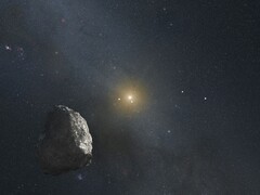 Bir asteroit ve bir yıldızı gösteren bir illüstrasyon.
