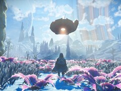 No Man's Sky'da bir uzay gemisini gösteren bir görüntü.