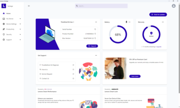 Lenovo Vantage ana ekranı