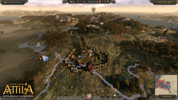 Total War: Attila oyunundaki dünya haritasını ve şehirleri gösteren bir resim.