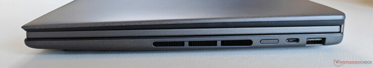 Sağ tarafta: Güç düğmesi, Thunderbolt 4 ile USB-C 4.0 (40 GBit/s, DisplayPort, Güç Dağıtımı), USB-A 3.2 Gen.2 (10 Gbit/s)