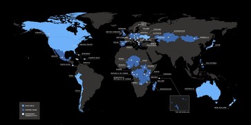 Mevcut Starlink Mobile kapsama alanı.